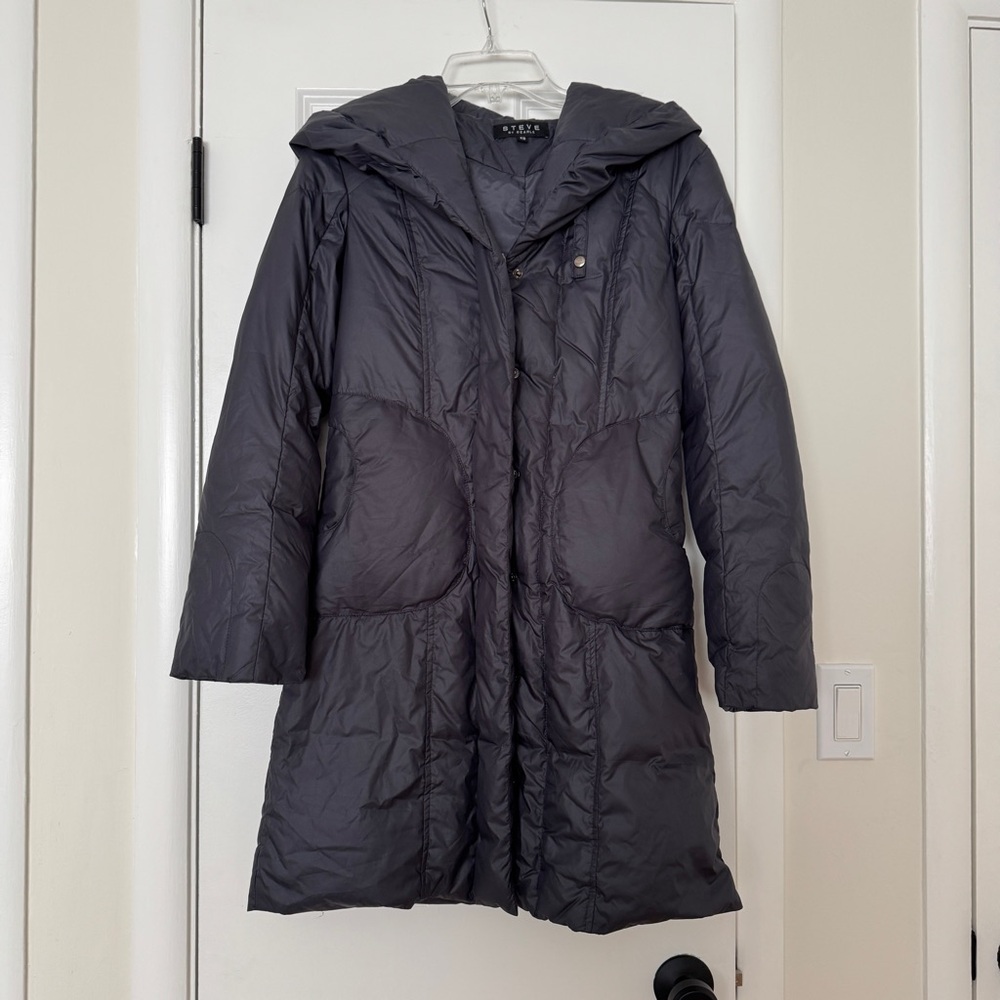 Steve by Searle Women's Long Puffer Coat Dark Grey XS